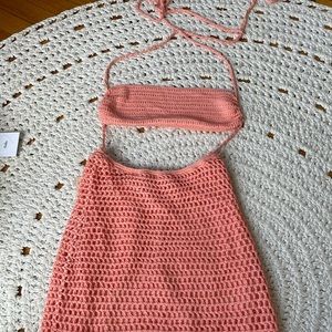 Tiger Mist Coral crochet cutout sundress
